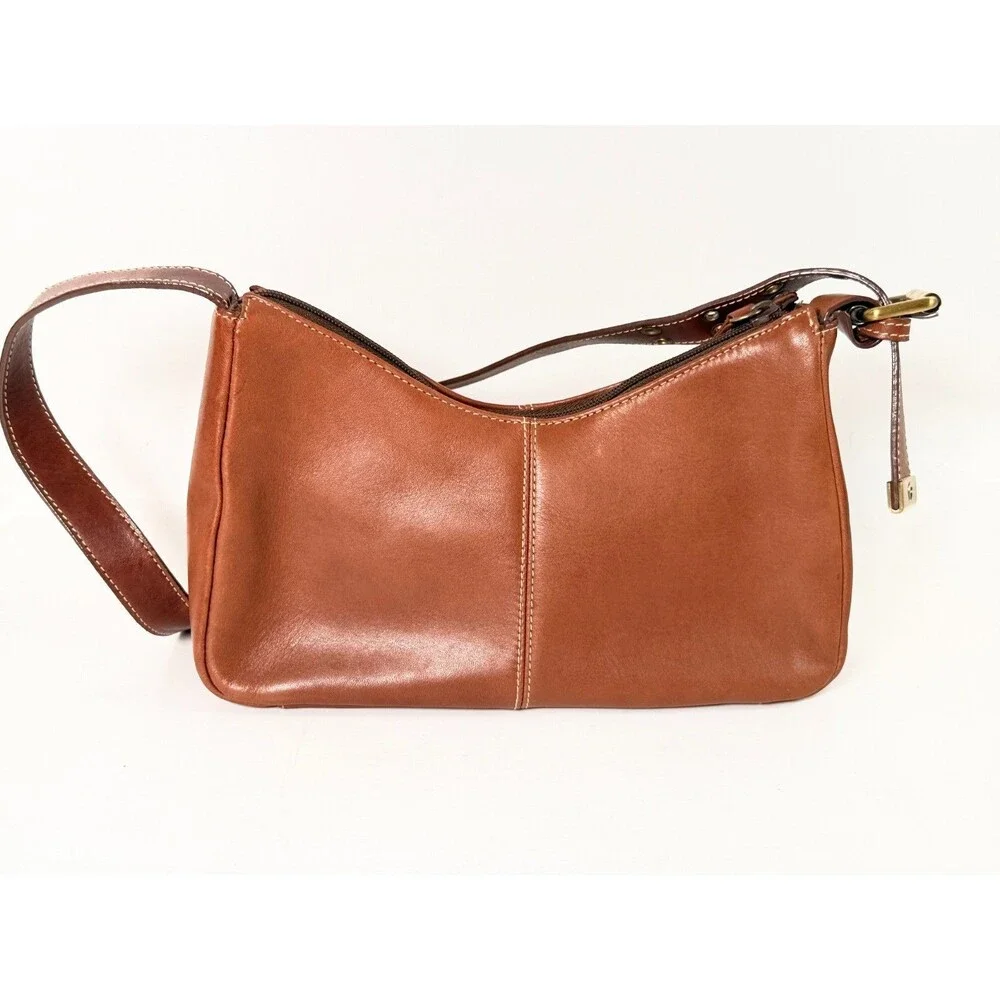 Etienne Aigner Tan Leather Small Shoulder Bag Hobo Adjustable Strap Classic Prep